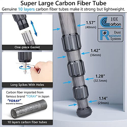 Carbon Fiber Tripod Heavy Duty Bowl Tripod ARTCISE AS90C Ultra Stable Carbon Stand with 75mm Bowl and Adapter 10 Layers Carbon Fiber 40mm Leg Tube Max Load 88 Lbs/40kg
