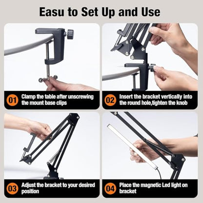 Overhead Phone Mount with USB LED Light, Adjustable Articulating Arm & 360° Rotatable Phone Holder, Flexible Stand for Live Streaming, Video Recording, Drawing, Cooking - size: 7.9-inch LED light