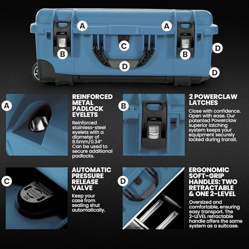 NANUK 935 Hard Case with Padded Divider – Waterproof Equipment Case with Wheels, 22” x 14” x 9” – Dustproof and Impact Resistant, Airline Carry-On Approved – Cyan - color: Cyan