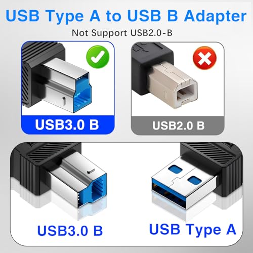 Duttek USB A to USB B Connector Adapter, High-Speed 5Gbps Type 3.0 Male to Type B (MIDI) Male Power and Data Extension Adapter, for Audio Interface, Electronic Piano, Printer, Scanner (2-Pack) - style: USB 3.0 Male to USB B Male Adapter