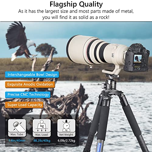 Carbon Fiber Tripod Heavy Duty Bowl Tripod ARTCISE AS90C Ultra Stable Carbon Stand with 75mm Bowl and Adapter 10 Layers Carbon Fiber 40mm Leg Tube Max Load 88 Lbs/40kg