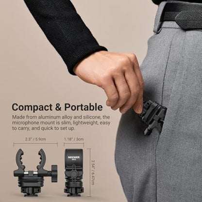 NEEWER Microphone Holder with Cold Shoe Adapter, Noise Reducing Shock Absorbing Mic Mount Accessories with Built in Silicone Pads, for Mics of 0.7" to 1" (19 to 25mm) in Diameter, MH3 - style: MH3