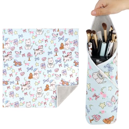Walking Way Self-Adhesive Magic Cloth Makeup Bag, Portable Protective Cosmetic Pouch, Camera Lens Wrap, Stylish Travel Organizer for Beauty Essentials, Travel, Gifts & Daily Use - color: Blue Puppy, size: 21.65 inch