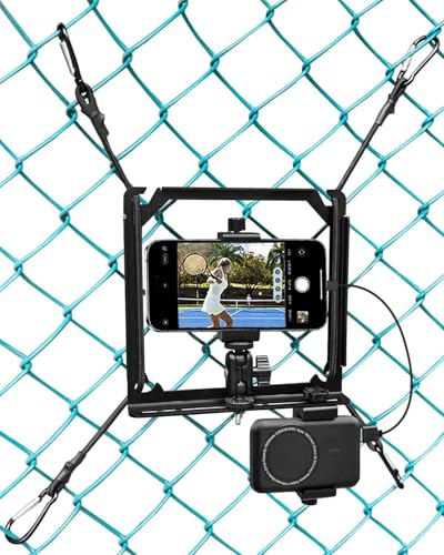 Phone Fence Mount, Fence Phones Holder for iPhone, Phones, Mevo Start and Other Action Cameras, for Recording Baseball, Football, Rugby, Softball, Hockey and Tennis Games (N2 Black) - style: Elastic foundation fence mount