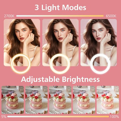 22" Large Ring Light with Stand,Foldable LED Big Ring Light Tripod for iPhone Phone Ipad, 75" Tall Tripod Touch Screen,Wireless Remote for Live Stream,YouTube,TikTok Video Shooting Pink - color: Pink