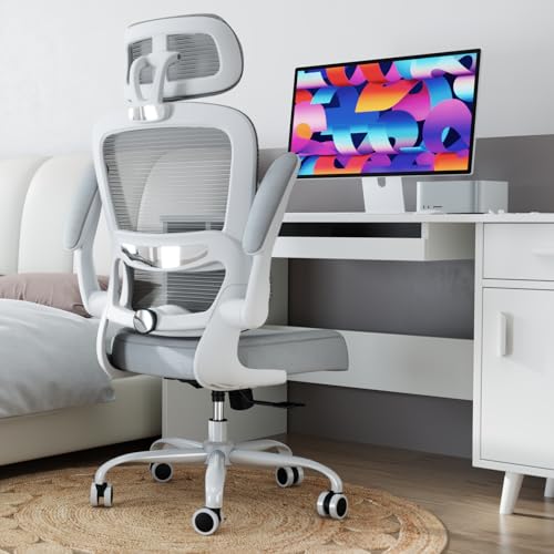 TRALT Office Chair Ergonomic Desk Chair, 330 LBS Home Mesh Office Desk Chairs with Wheels, Comfortable Gaming Chairs (1, Light Grey) - color: Light Grey