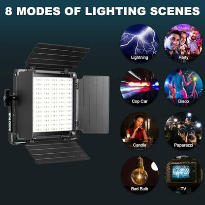 GVM RGB LED Video Light with Tripod Stand Barndoors, APP Control Panel Studio Lighting Kit, 3200K-5600K Dimmable, CRI97, Key Light for Photography, Video Recording, YouTube, Live Streaming, 800D - size: 1 pack