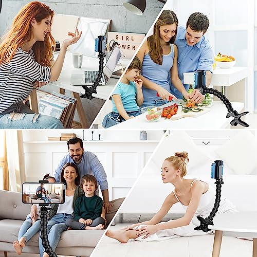 Gooseneck Phone Holder Clamp Clip Mount Cell Phone Stand for Desk Pole Table Compatible with iPhone 16 15 14 Pro Max Plus 13 12 11 SE XS XR X 8 7 6 Samsung GoPro Hero and Other 4-7'' Devices