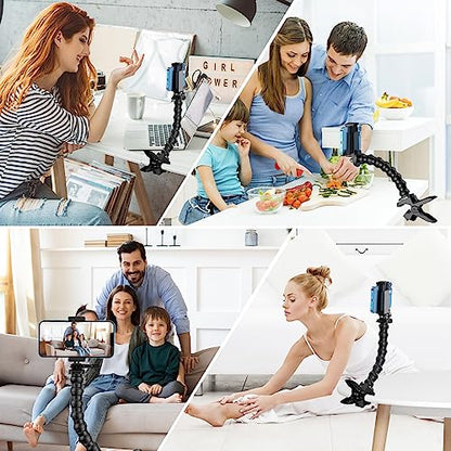 Gooseneck Phone Holder Clamp Clip Mount Cell Phone Stand for Desk Pole Table Compatible with iPhone 16 15 14 Pro Max Plus 13 12 11 SE XS XR X 8 7 6 Samsung GoPro Hero and Other 4-7'' Devices