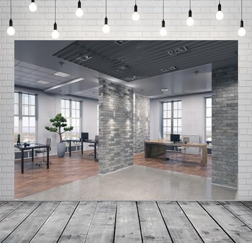 BELECO 9x6ft Fabric Modern Office Backdrop for Video Conference Elegant Office Interior Brick Wall Partition Windows Photography Background Virtual Home Office Live Video Youtube Photoshoot Props - size: 9x6FT