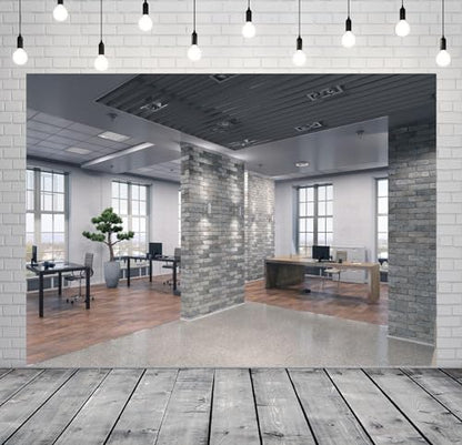BELECO 15x10ft Fabric Modern Office Backdrop Video Conference Elegant Business Office Interior Brick Wall Windows Virtual Office Photo Background Live Video Zoom Calls Photoshoot Props (A10555-1510) - size: 15x10FT