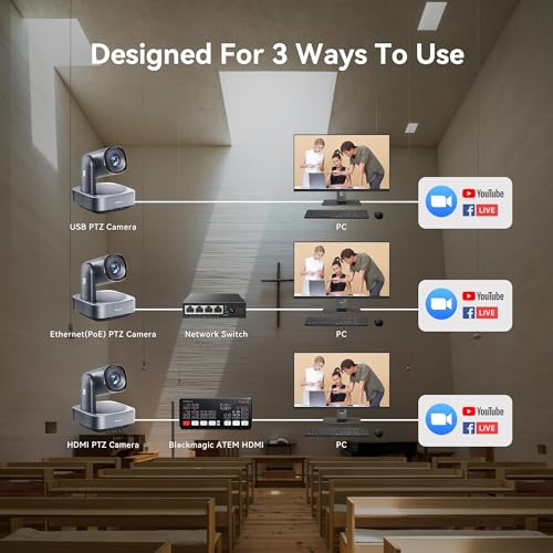 Tenveo 4K PTZ Camera, AI Humanoid & Face Auto-Tracking, 20X Optical + 8X Digital Zoom, USB3.0/HDMI/LAN PoE IP Live Streaming for Church Worship Broadcast Events Video Conference YouTube OBS - color: Silver