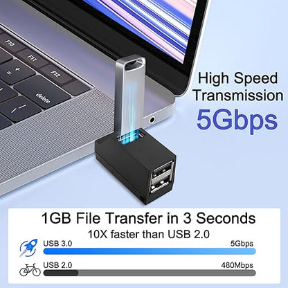 3 Ports USB Hub,USB Male to Female Expansion Adapter 2 Pcs 90 Degree Splitter 1 USB 3.0 and 2 USB 2.0 Port Portable Powered Data for Connecting Mobile Hard Disk, U Disk, Camera, Mouse,etc