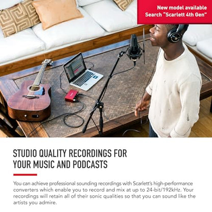 Focusrite Scarlett Solo 3rd Gen USB Audio Interface for Guitarists, Vocalists, Podcasters or Producers to record and playback studio quality sound - style: Scarlett Solo