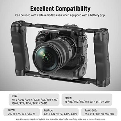 NEEWER Video Camera Cage Rig with Arca Type Base/Dual Grips/Expansion Holes/15mm Rods, Universal Stabilizer Compatible with Sony Canon Nikon DSLR/DSLM, Compatible with SmallRig Accessories, CA016 - style: CA016