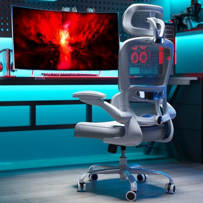 TRALT Office Chair Ergonomic Desk Chair, 330 LBS Home Mesh Office Desk Chairs with Wheels, Comfortable Gaming Chairs (1, Light Grey) - color: Light Grey