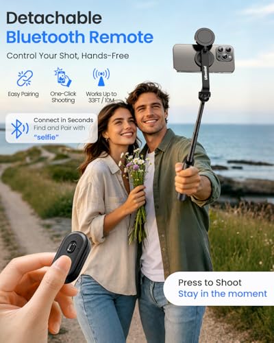 UBeesize Magnetic Selfie Stick Tripod with Dimmable Light and Rechargeable Remote, Portable Travel Phone Tripod Stand for MagSafe and Android Phones, Ideal for Vlogging, Photos, Video Recording - size: 50-in