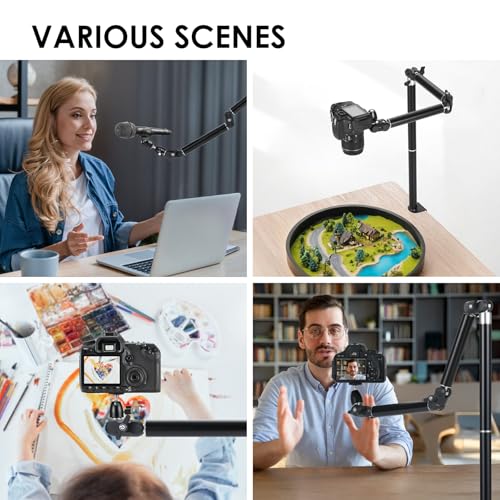 TARION Overhead Camera Desk Mount with Clamp Ballhead 3/8'' 1/4'' Screw | 6.6lbs Load Capacity, Flexible Gear Joints for Camera Light Projector, Overhead Shooting, Live Streaming TKA01-L