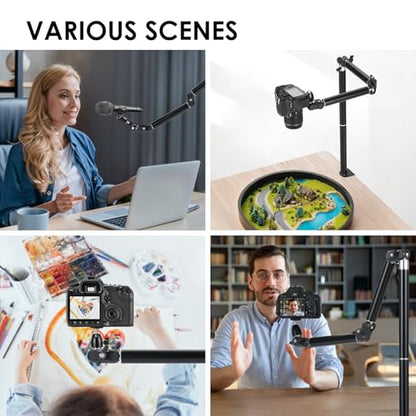 TARION Overhead Camera Desk Mount with Clamp Ballhead 3/8'' 1/4'' Screw | 6.6lbs Load Capacity, Flexible Gear Joints for Camera Light Projector, Overhead Shooting, Live Streaming TKA01-L
