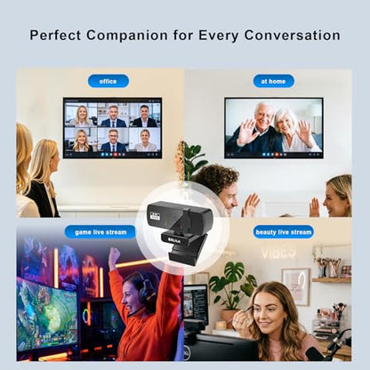 4K Webcam for PC/Laptop/Mac, 2 Mics Noise Reduction, Fixed Focus, 90° FOV, Auto Light Correction, Privacy Cover, Plug & Play USB Computer Camera for Zoom/Teams/Facetime/YouTube/Google Meet