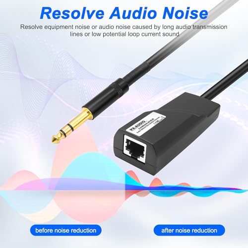XMSJSIY 6.35mm TRS Extender 1/4" TRS Stereo Male to Ethernet RJ45 Female Adapter Audio Balun Network Extension 300m Over Cat5e & Cat6 Cable Isolate Noise Resist Interference for Microphone Amplifier