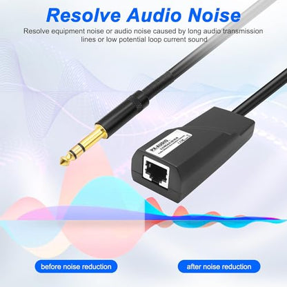 XMSJSIY 6.35mm TRS Extender 1/4" TRS Stereo Male to Ethernet RJ45 Female Adapter Audio Balun Network Extension 300m Over Cat5e & Cat6 Cable Isolate Noise Resist Interference for Microphone Amplifier