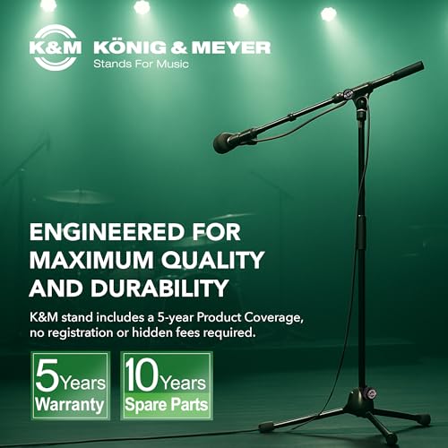 K&M König & Meyer 21090.500.55 Tripod Microphone Stand - Adjustable Telescoping 2-Piece Boom Arm - Professional Grade - Heavy Duty with Folding Leg Base - German Made Black - color: Black, style: Tall (35"-63")