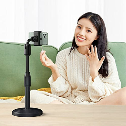Multi-Function 360° Rotation Desk Cell Phone Holder for Live Streaming Watching Movie(Classic Black with Round Base 7″-11.8″ Height) - color: Black