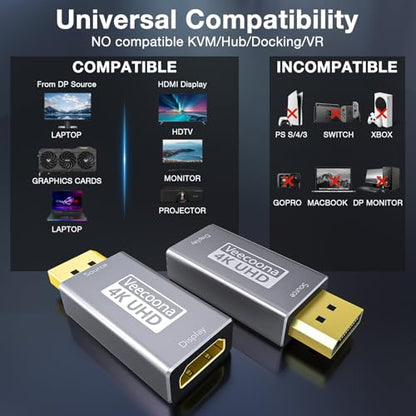 4K DisplayPort to HDMI Adapter 1-Pack Uni Directional DP Source to HDMI Display Converter, 4K@60Hz, 2K@120Hz, 1080P@120Hz, Male to Female, for Computer,Desktop,Labtop,PC,Monitor,HDTV - Gold Plated - color: Silver
