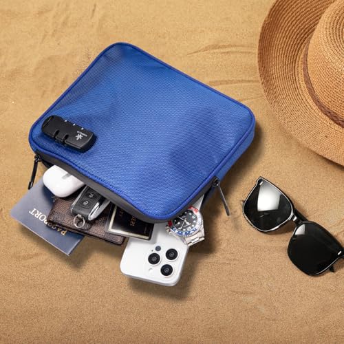 KOSMCCO Beach Locking Bag, Portable Safe, 9x7.5 Inch, Blue | Anti-Theft Design, Security Cable Included, Holds Phone Wallet and Keys, Ideal for Beach Pool Cruise and Travel - color: Blue