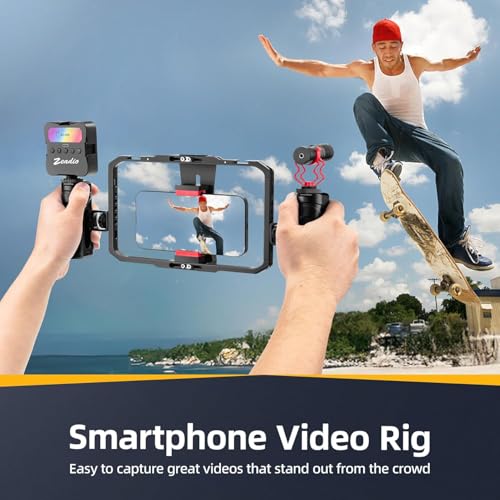 Zeadio Camera Handheld Stabilizer with Aluminum Smartphone Video Cage Rig, Triple Cold-Shoe Handle Grip, Compatible with All Camera Action Camera DSLR Smartphones - style: Standard
