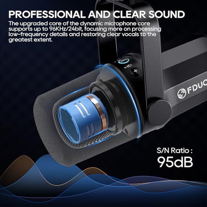 FDUCE SL40 USB/XLR Dynamic Microphone for Podcasting, Gaming, Live Streaming and Recording, Built-in Headphone Output, LED Mute Button, All Metal, Voice Isolation Technology - style: SL40
