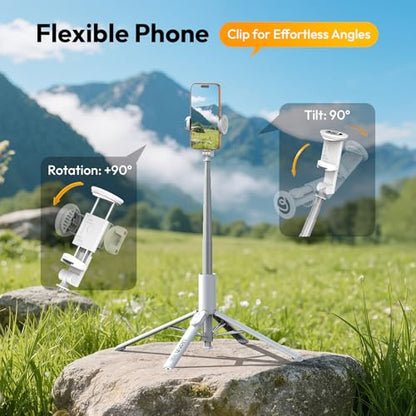 Ulanzi MT86 60" 4 Legs Phone Tripod, for iPhone Android Selfie Stick Stand | Auto-Open Anti-Slip Base Aluminum Stand with Cold Shoe Bluetooth Controller, Lightweight for vlog TikTok Live Stream Travel - color: White
