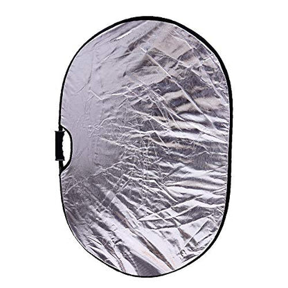 Portable Photography Silver and White Reflector Collapsible 2-in-1 Oval Reflector 23"x35" / 60x90cm Multi-Disc Light Reflector with Handle for Photo Studio Lighting & Outdoor Lighting - size: 23x35inch 2in1