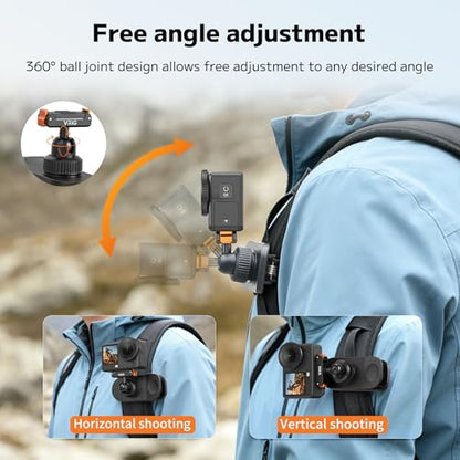 VRIG Backpack Strap Mount for Action Camera, 360 Backpack Shoulder Clamp Mount with Quick-Release Adapter for DJI Osmo Action 6/5 Pro/ 4/3/ Osmo Nano (AC-99 Osmo-Action Base) - size: AC-99 Osmo-action base