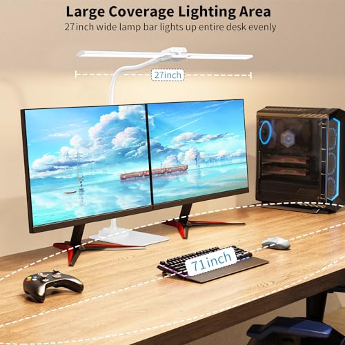 KableRika Desk Lamp Double Light: Bright Led Desk Lights for Home Office - Eye Care Reading Table Lamps with Base - Dimmable Desktop Lighting for Computer Monitor Study Drafting - color: White-Base