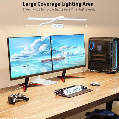 KableRika Desk Lamp Double Light: Bright Led Desk Lights for Home Office - Eye Care Reading Table Lamps with Base - Dimmable Desktop Lighting for Computer Monitor Study Drafting - color: White-Base