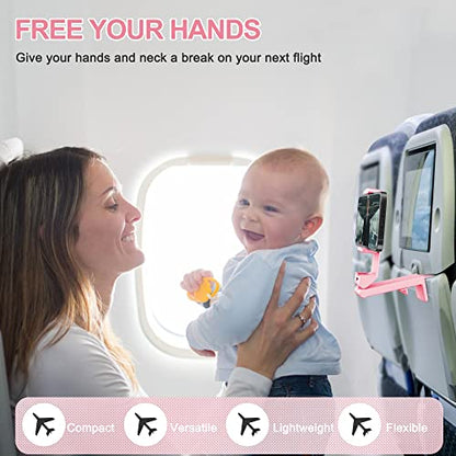 Perilogics Airplane Phone Holder Mount Universal in Flight Hands Free Viewing with Multi-Directional Dual 360 Degree Rotation (Pink) - color: Pink