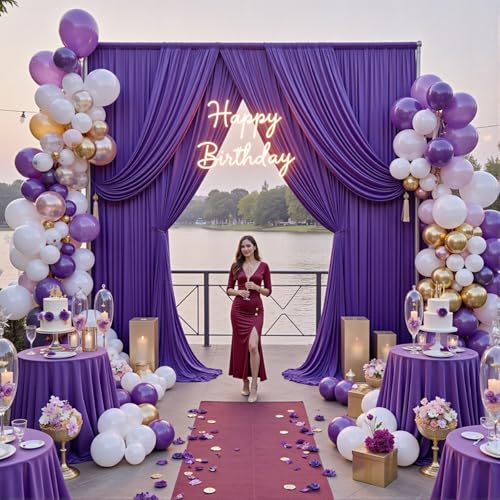 10ftx12ft Wrinkle Free Purple Backdrop Curtain,2 Panels 12FT Height Wedding Backdrop Drapes,Silky Polyester Back Drop Cloth for Birthday Photography Background Party Backdrop Draping - color: Purple, size: (W)5ft x (H)12ft (2 Panel)
