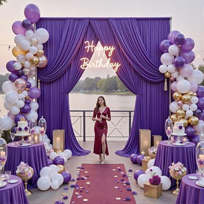 10ftx12ft Wrinkle Free Purple Backdrop Curtain,2 Panels 12FT Height Wedding Backdrop Drapes,Silky Polyester Back Drop Cloth for Birthday Photography Background Party Backdrop Draping - color: Purple, size: (W)5ft x (H)12ft (2 Panel)