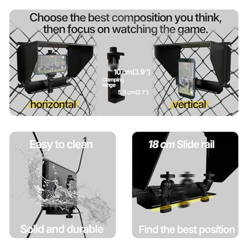 Cell Phone Fence Mount with Shade Game Recording Mounting Kit Compatible with iPhone, Mevo Start, Insta 360 and Other Action Cameras for Recording Baseball (Upgrade Style)