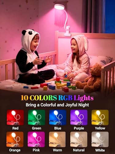 Clip on Lamp,10 RGB Colors+10 Brightness Clamp Light, 500 Lumen Bright Desk Lamp with Clamp, 72 LED Desk Light with USB Adapter, Clip on Reading Light for Bed/Headboard/Bedside Table/Bedroom/Dorm - color: White
