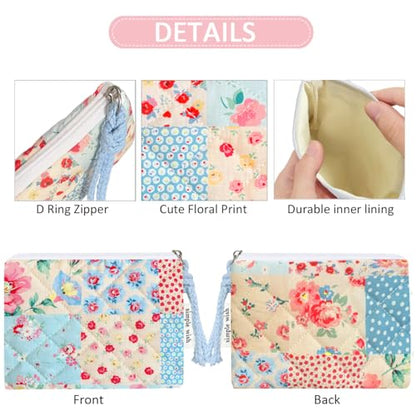 Cotton Quilted Floral Coin Purse Digital Camera Pouch with Cute Prints Zipper for Women Girls (PESTEL PATCH) - color: PESTEL PATCH