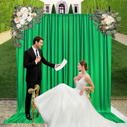 10ft x 7ft Green Backdrop Curtains for Parties, Fabric Satin Background Curtain with Rod Pockets for Weddings, Birthday, Baby Shower, Photography, Graduation Party Backdrop Drapes, 2 Panels - color: Green