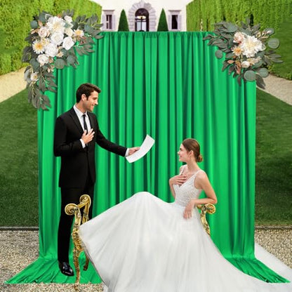 10ft x 7ft Green Backdrop Curtains for Parties, Fabric Satin Background Curtain with Rod Pockets for Weddings, Birthday, Baby Shower, Photography, Graduation Party Backdrop Drapes, 2 Panels - color: Green
