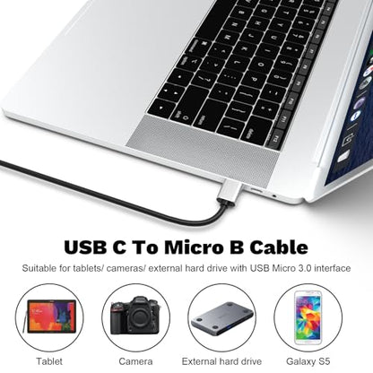 USB-C to USB Micro-B Camera Cable Cord Compatible with Nikon D5 D500 D800 D800E D810 D850, for Canon EOS 7D Mark II, 5D Mark IV, 5DS, 5DSR, 5D4, for Toshiba, Seagate Backup Plus External Hard Drive