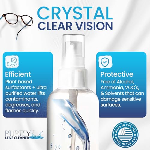 Purity Eyeglass Lens Cleaner Spray Kit - 3 x 8oz Lens Cleaner Spray Bottle + 2 Microfiber Cloth for Cleaning - Safe for All Lenses (AR Coated Included), Eyeglasses and Screens - style: 5 Piece Set - 3 (8oz Lens Spray) + 2 (Microfiber Cloth)