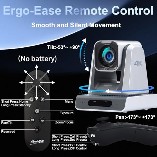 zowietek 4K PTZ Camera, ZowiePTZ, Ergo-Ease Remote Control(No Battery), ZowieX APP Manager, 18X Optical+12X Digital Zoom, SDI/HDMI/USB, RTSP/RTMP(s)/SRT Stream, Meeting, Church, Event, Teaching - color: HDMI SDI USB, size: 18X