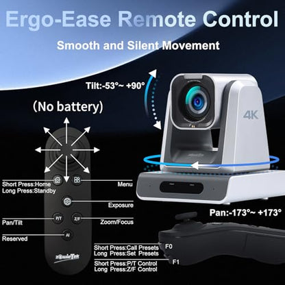 zowietek 4K PTZ Camera, ZowiePTZ, Ergo-Ease Remote Control(No Battery), ZowieX APP Manager, 18X Optical+12X Digital Zoom, SDI/HDMI/USB, RTSP/RTMP(s)/SRT Stream, Meeting, Church, Event, Teaching - color: HDMI SDI USB, size: 18X