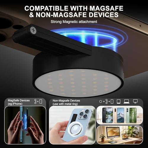 LOUERN Magnetic Dual-Sided Selfie Light Compatible with iPhone MagSafe, CRI95+ Rechargeable| Foldable|Compact Phone Light with Mirror for Selfies/Photography/Makeup/Video Conference/Influencers - size: Round